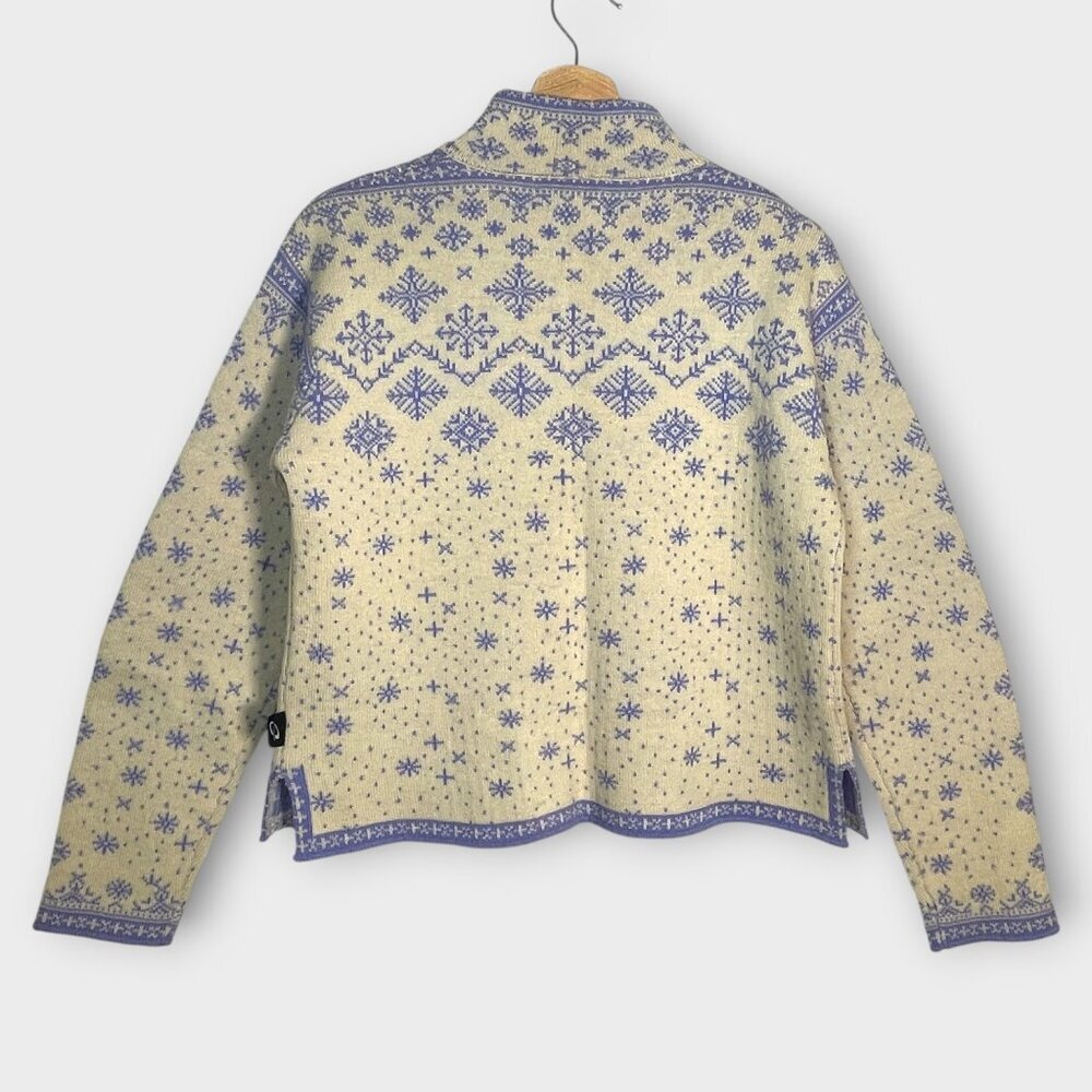 Obermeyer 100% Wool Cardigan Sweater M Full Zip Snowflake Cream - Picture 3 of 9